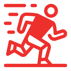 i1 Red running figure on black background.